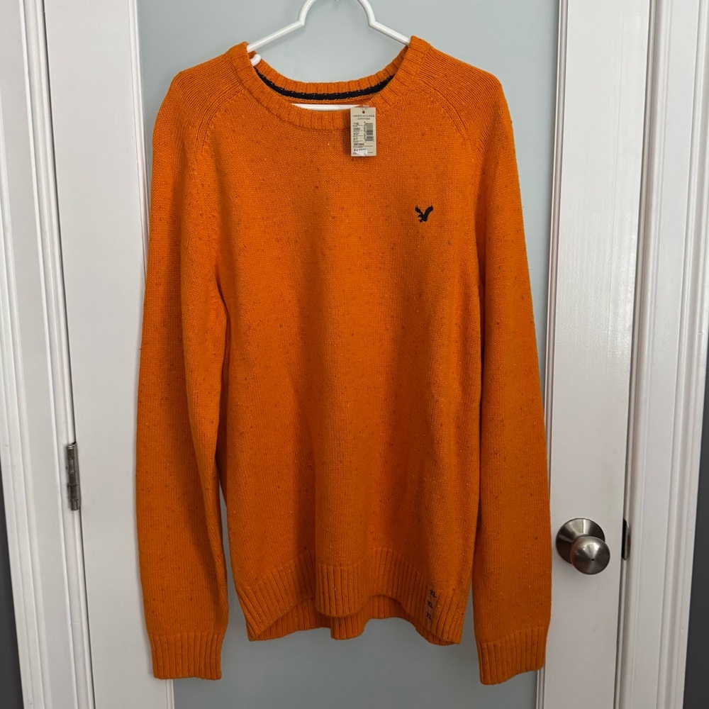 Men’s American Eagle Outfitters Orange Crewneck Sweater with Elbow Patches XL